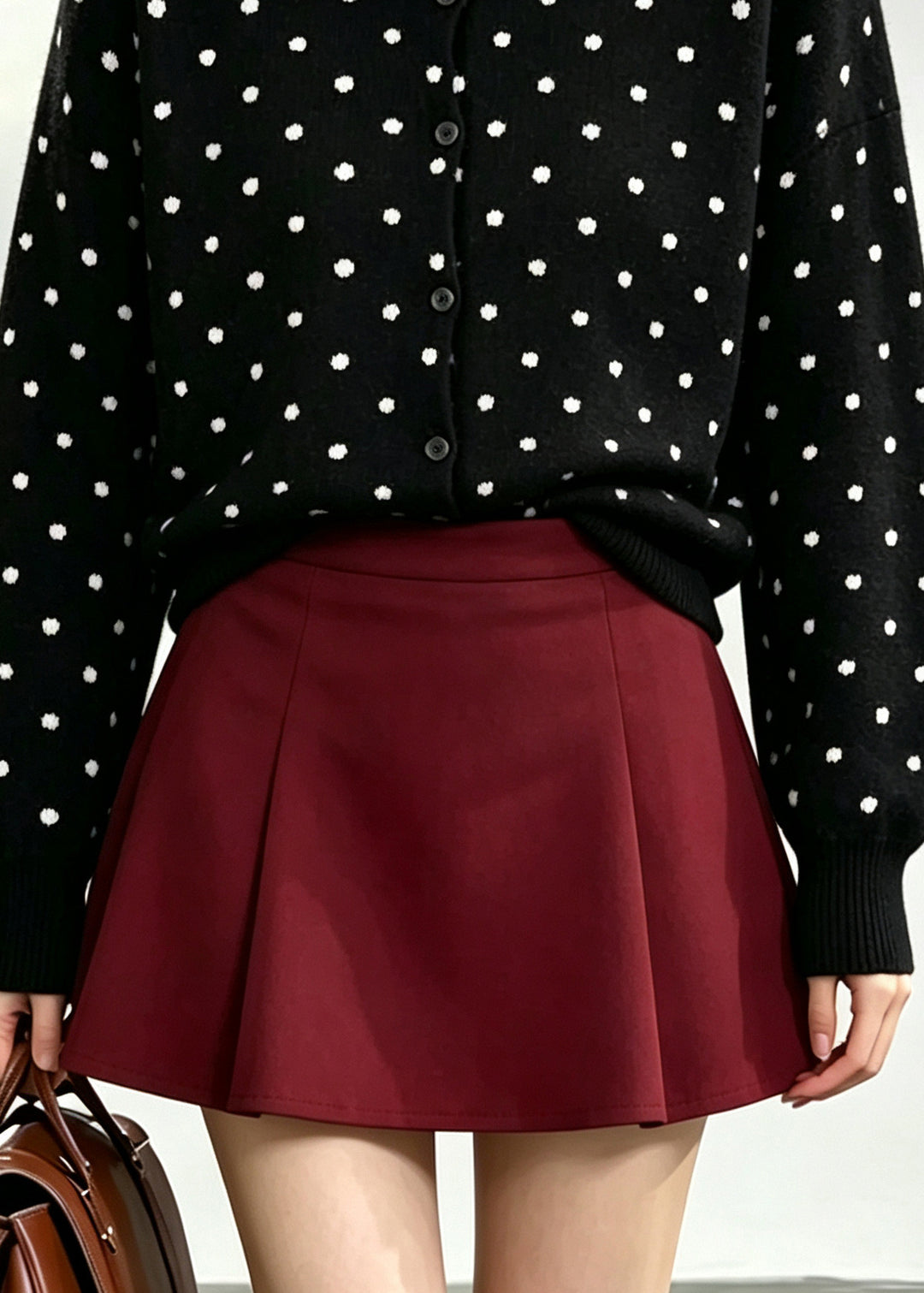 Classy Black Peter Pan Collar Patchwork Dot Knitted Tops Winter