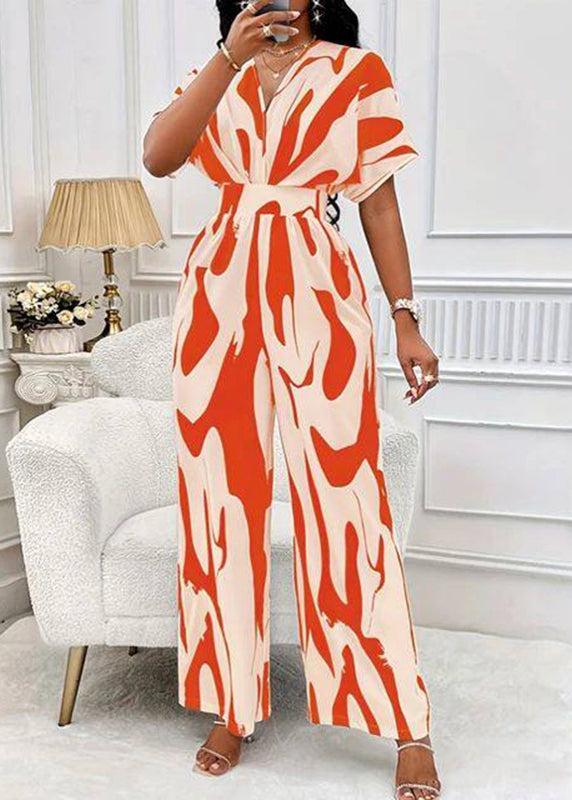 Classy Black V Neck Print High Waist Jumpsuits Summer
