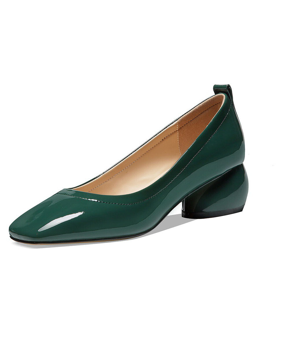 Classy Blackish Green Cowhide Leather Chunky Shoes