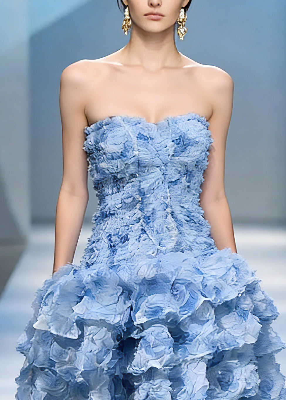 Classy Blue Cold Shoulder Floral Tulle Mid Dress Summer - Omychic