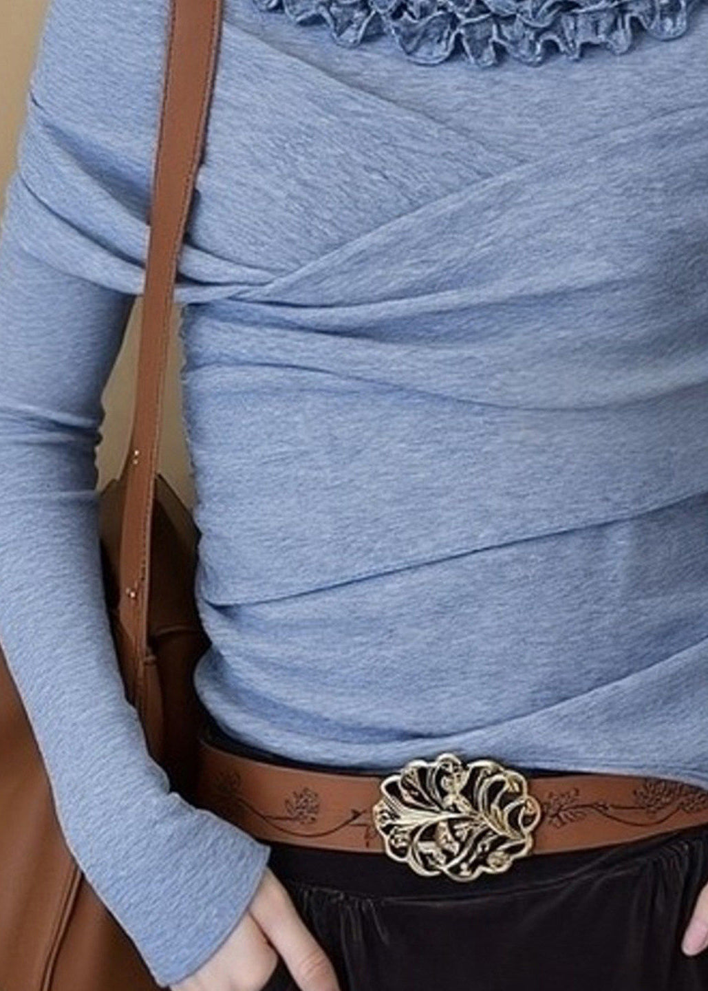 Classy Blue Ruffled Cross Cotton Shirt Top Spring