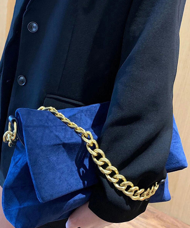 Classy Blue Versatile Suede Flap Bag
