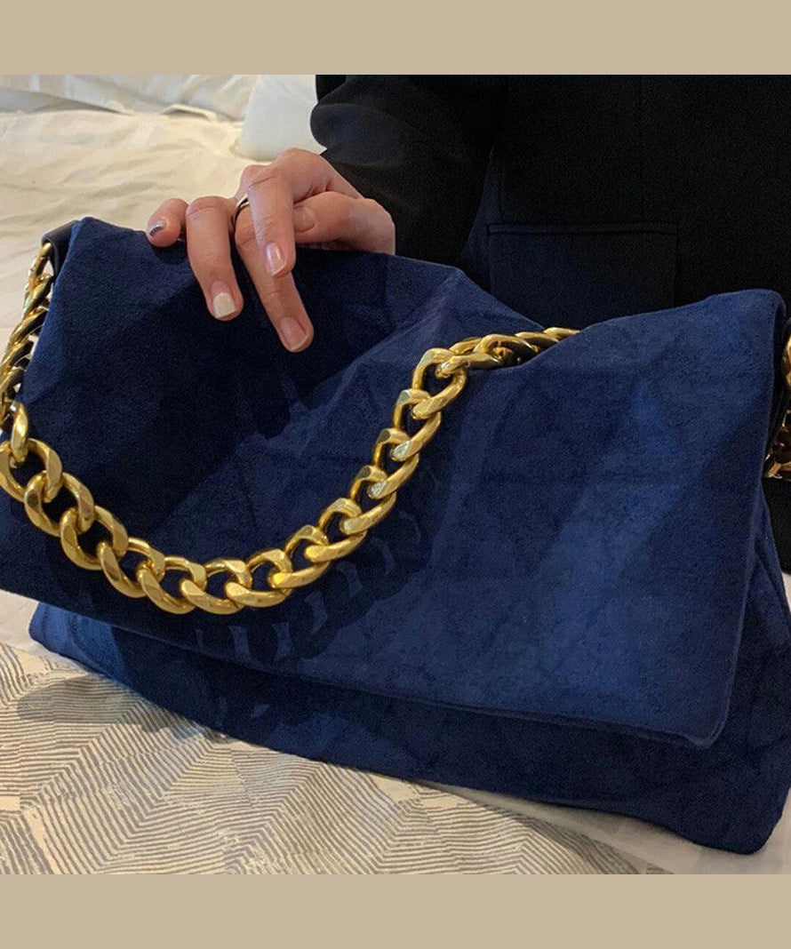 Classy Blue Versatile Suede Flap Bag