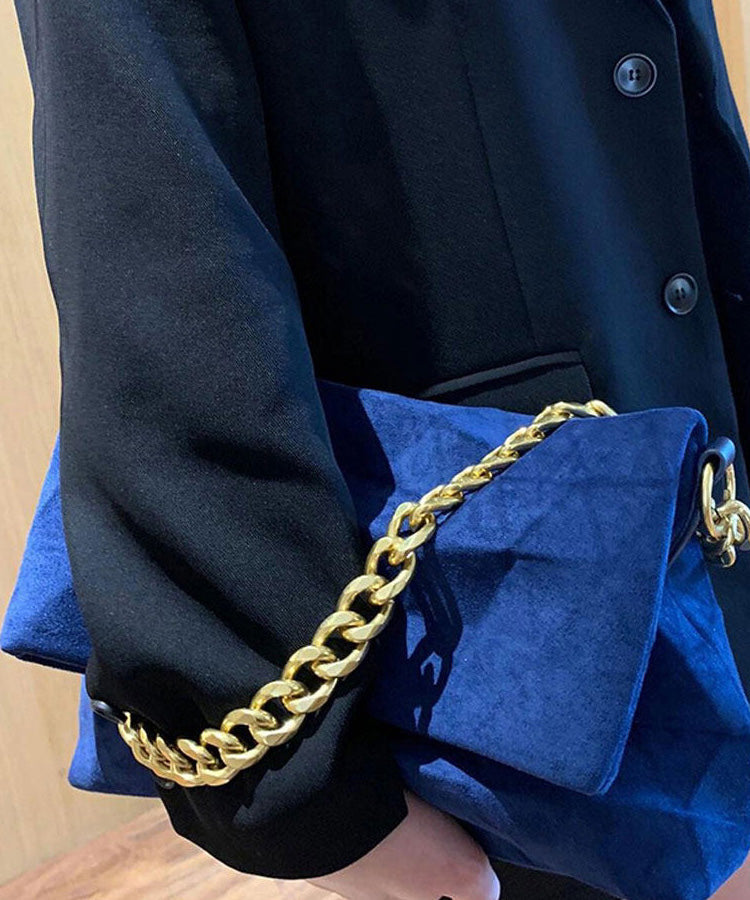 Classy Blue Versatile Suede Flap Bag
