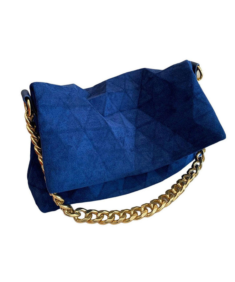 Classy Blue Versatile Suede Flap Bag