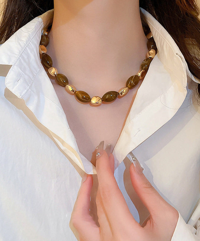 Classy Brown Elliptic Acrylic Collar Necklace - Omychic