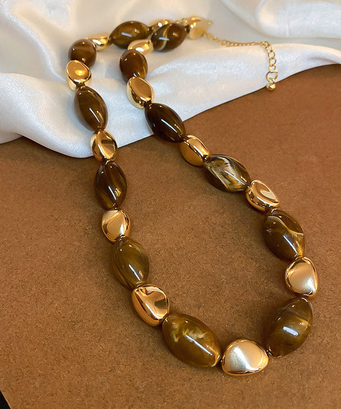 Classy Brown Elliptic Acrylic Collar Necklace - Omychic