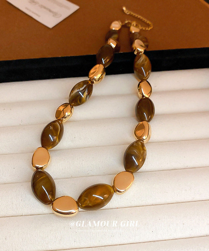 Classy Brown Elliptic Acrylic Collar Necklace - Omychic
