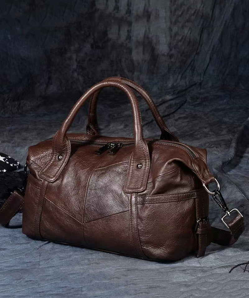 Classy Brown Large Capacity Calf Leather Tote Bag