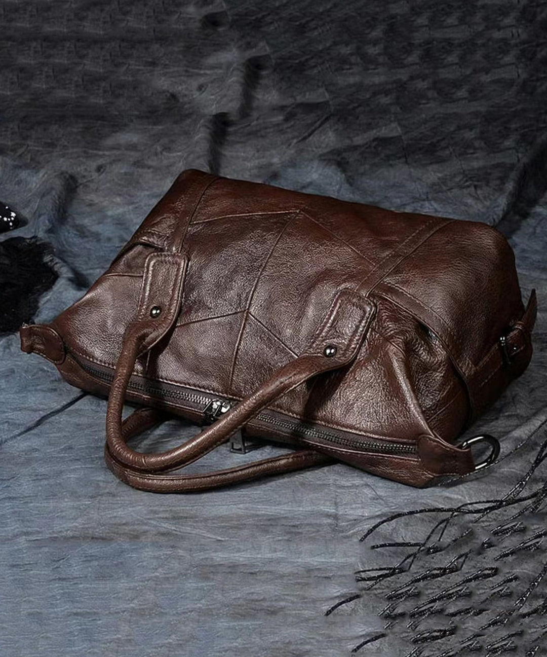 Classy Brown Large Capacity Calf Leather Tote Bag