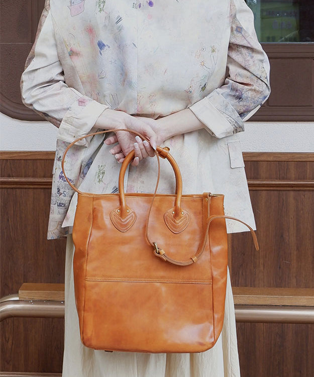 Classy Brown Large Capacity Leather Tote Handbag