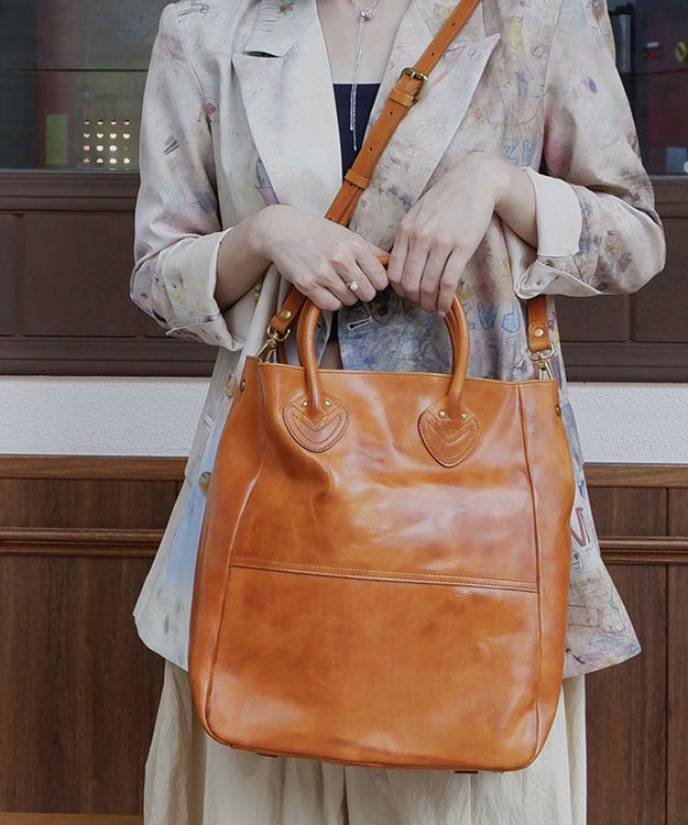 Classy Brown Large Capacity Leather Tote Handbag