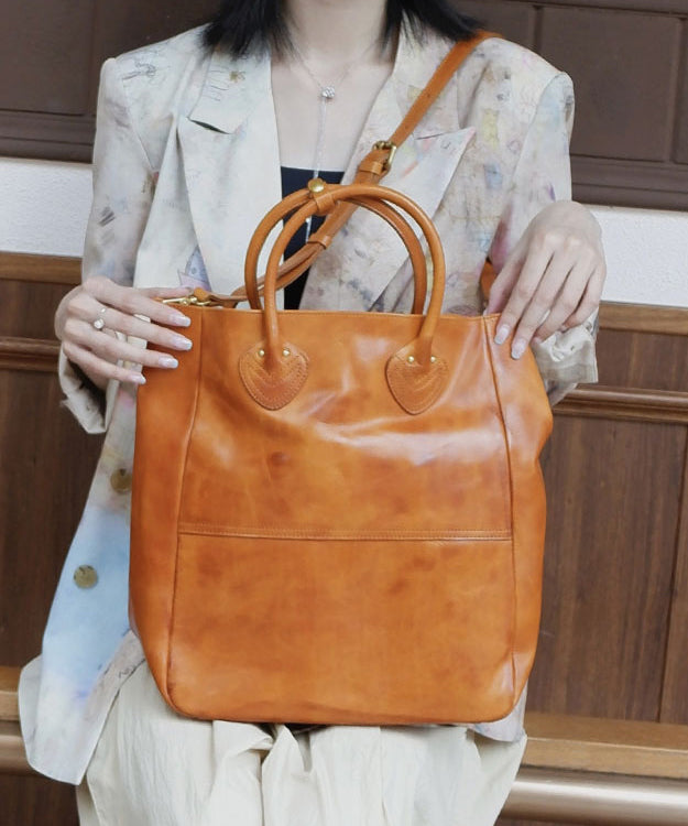 Classy Brown Large Capacity Leather Tote Handbag