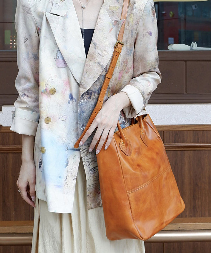 Classy Brown Large Capacity Leather Tote Handbag