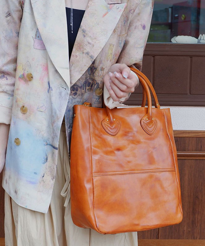Classy Brown Large Capacity Leather Tote Handbag