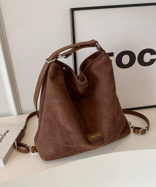 Classy Brown Large Capacity Solid Durable Suede Shoulder Bags