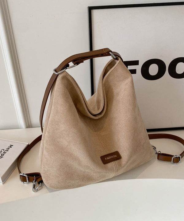 Classy Brown Large Capacity Solid Durable Suede Shoulder Bags