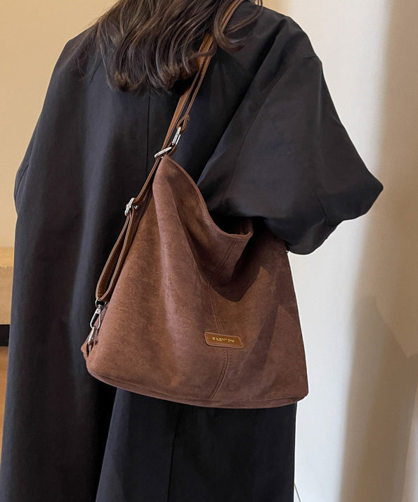 Classy Brown Large Capacity Solid Durable Suede Shoulder Bags