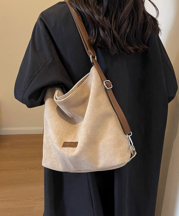 Classy Brown Large Capacity Solid Durable Suede Shoulder Bags