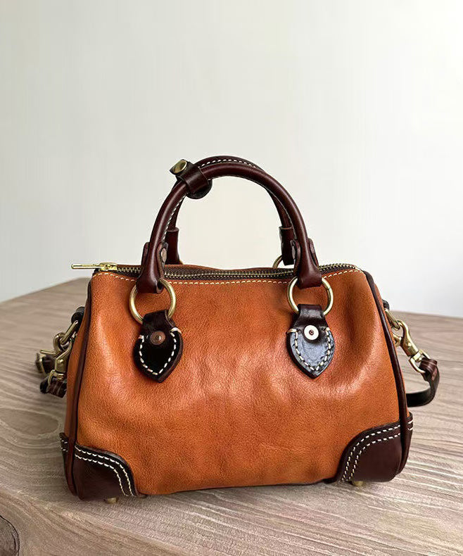 Classy Brown Patchwork Solid Durable Leather Tote Handbag