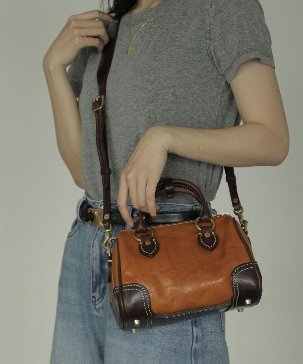 Classy Brown Patchwork Solid Durable Leather Tote Handbag
