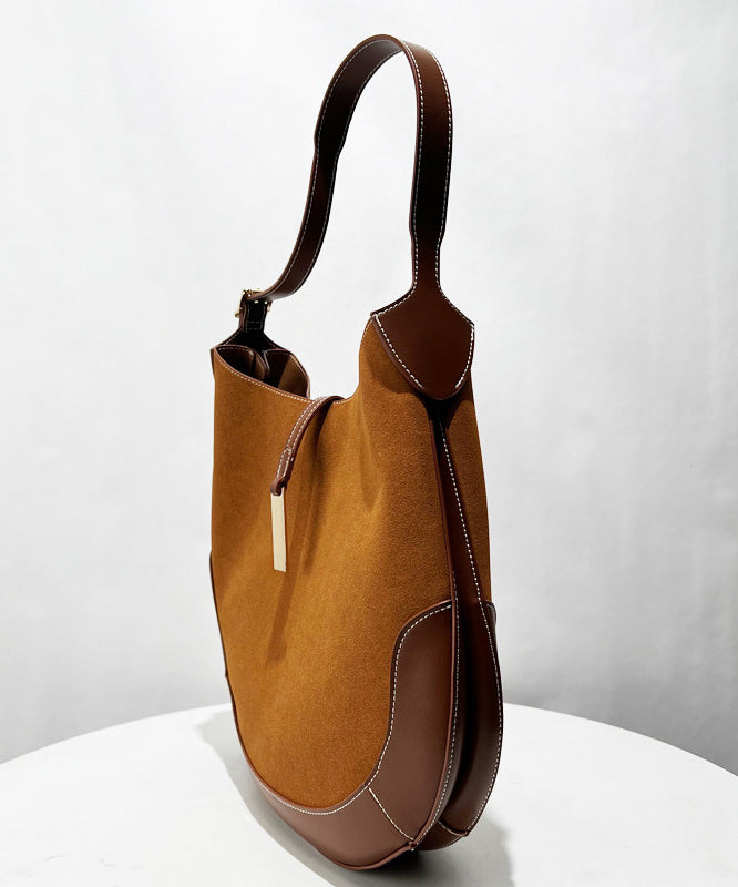 Classy Brown Patchwork Solid Durable Suede Saddle Bag