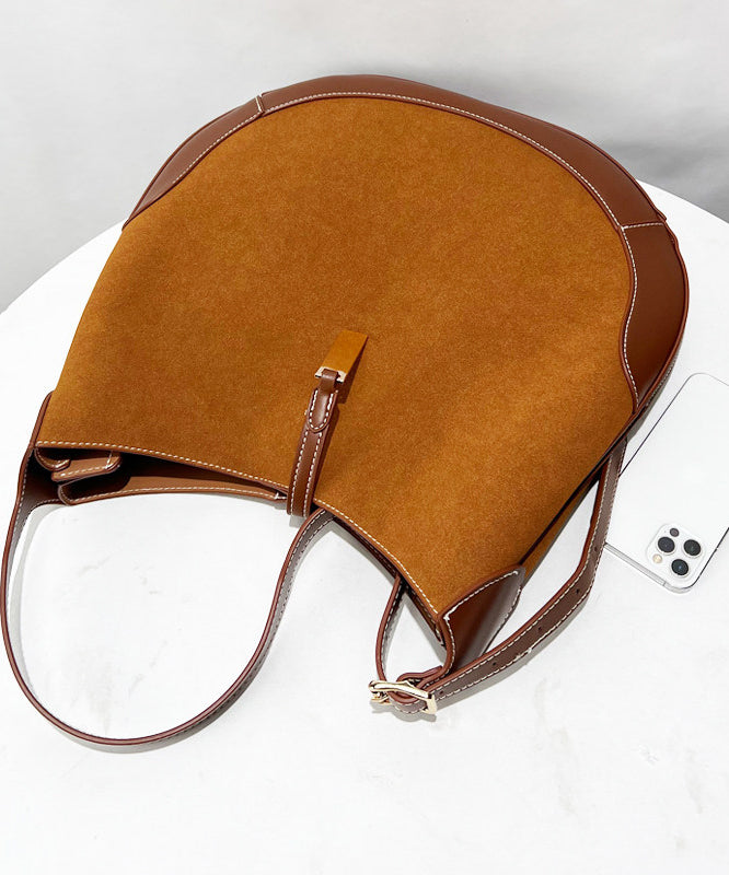 Classy Brown Patchwork Solid Durable Suede Saddle Bag