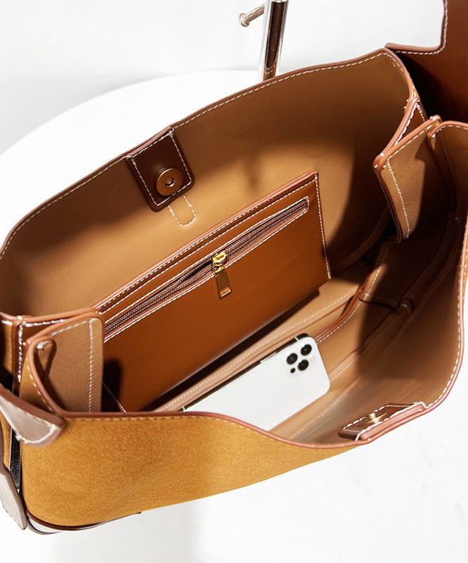 Classy Brown Patchwork Solid Durable Suede Saddle Bag