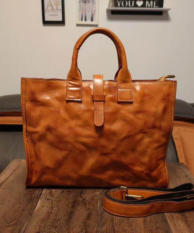 Classy Brown Solid Durable Large Capacity Leather Laptop Bag