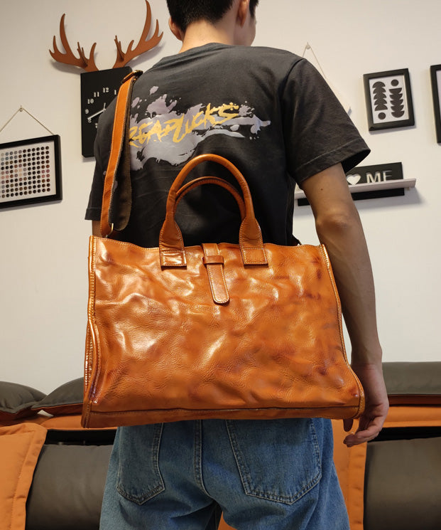Classy Brown Solid Durable Large Capacity Leather Laptop Bag