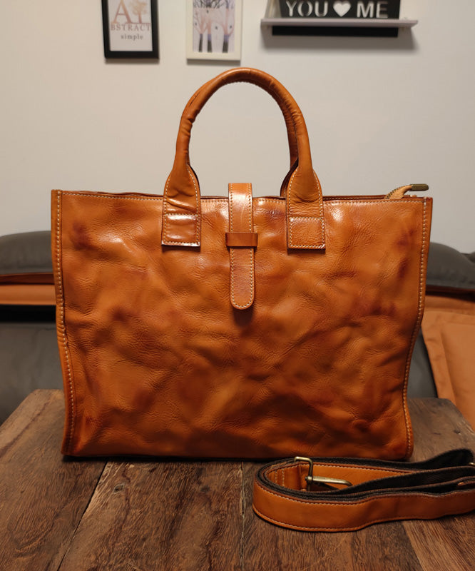 Classy Brown Solid Durable Large Capacity Leather Laptop Bag