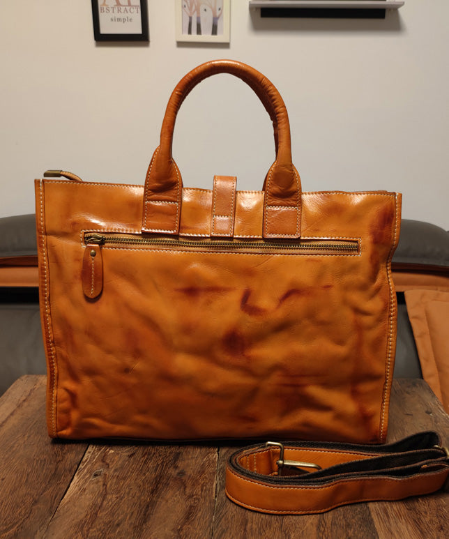Classy Brown Solid Durable Large Capacity Leather Laptop Bag