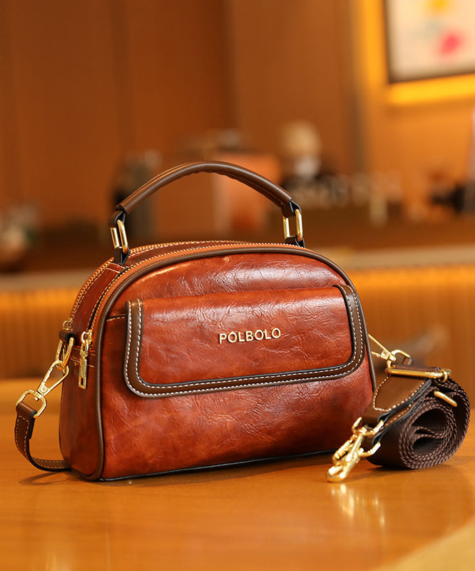 Classy Brown Versatile Calf Leather Round Bag