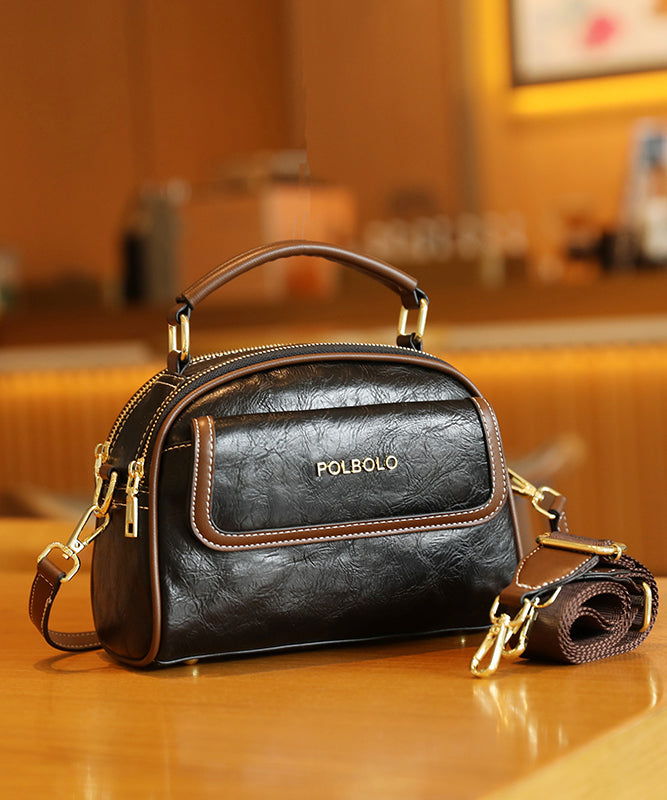 Classy Brown Versatile Calf Leather Round Bag