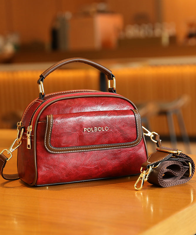Classy Brown Versatile Calf Leather Round Bag