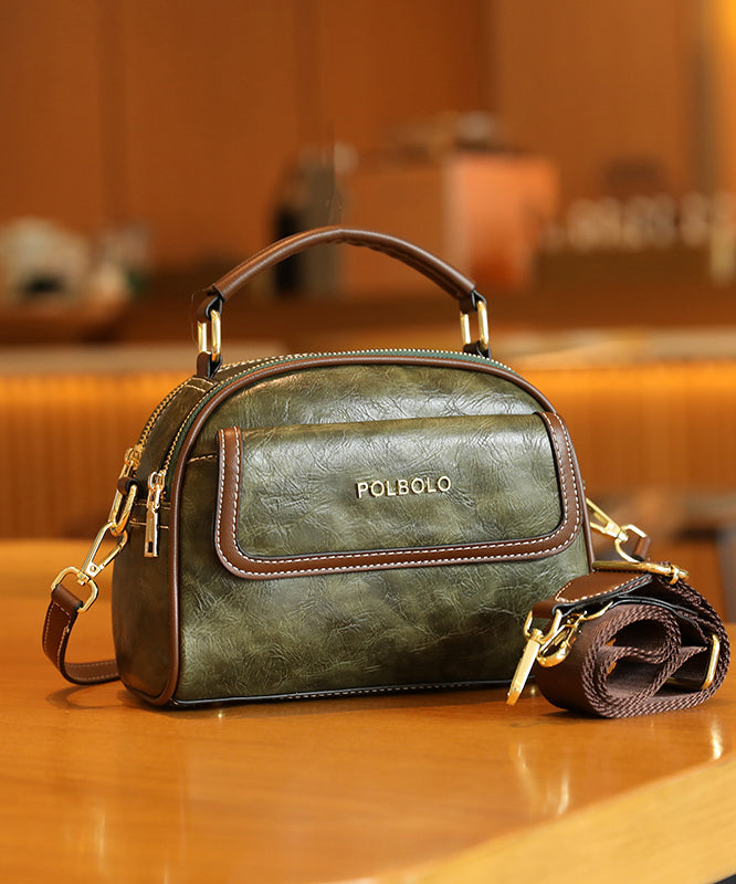 Classy Brown Versatile Calf Leather Round Bag