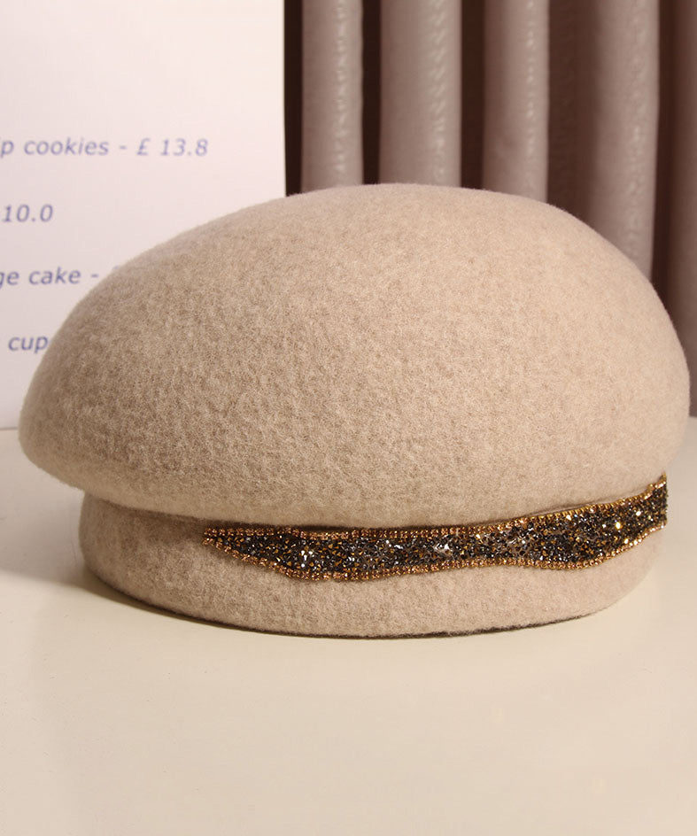 Classy Camel Zircon Versatile Warm Woolen Beret Hat