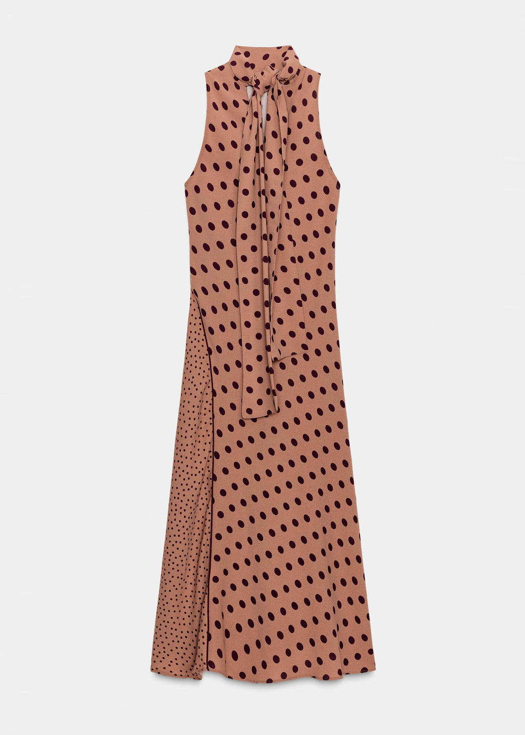 Classy Caramel Turtleneck Patchwork Cotton Long Dress Sleeveless