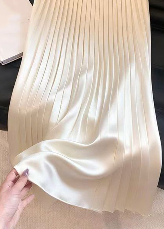 Classy Champagne High Waist Maxi Pleated Skirts