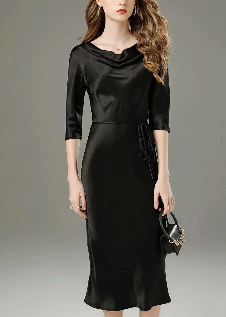 Classy Champagne Tie Waist Solid Maxi Dress Half Sleeve