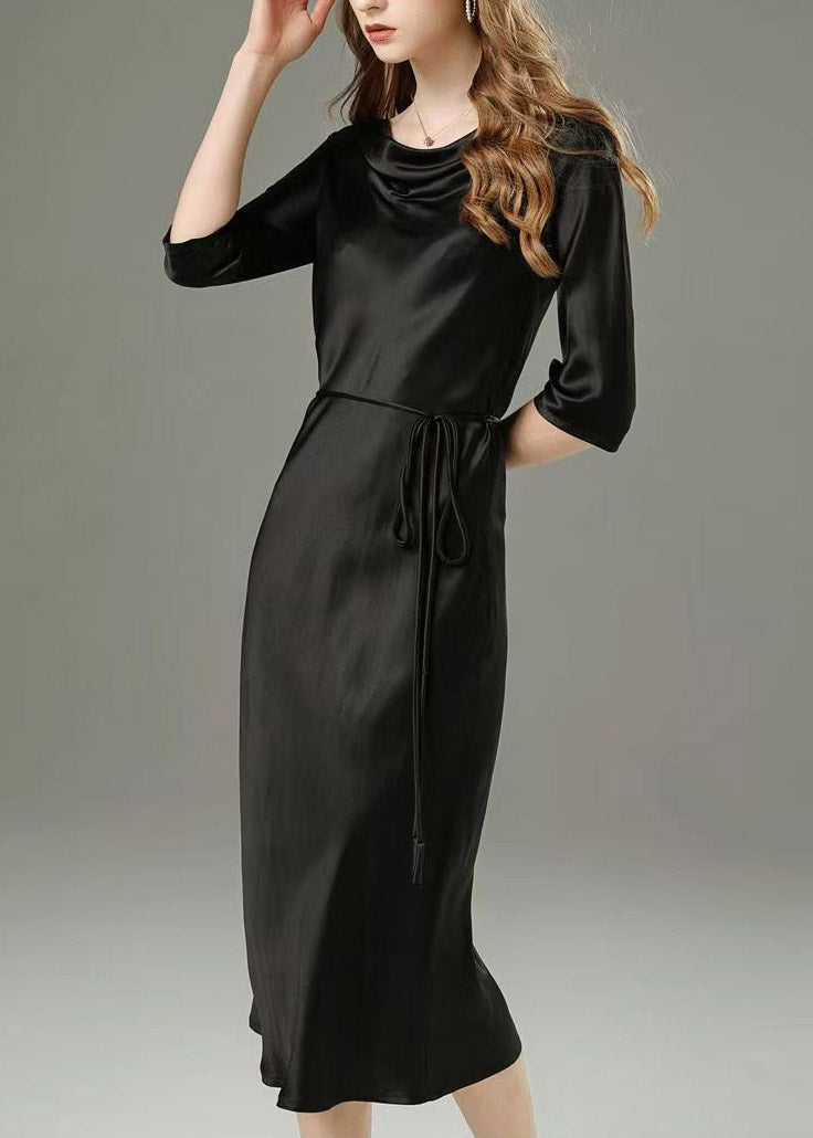 Classy Champagne Tie Waist Solid Maxi Dress Half Sleeve