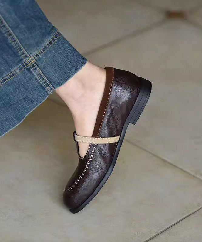Classy Chocolate Splicing Sheepskin Loafers Women