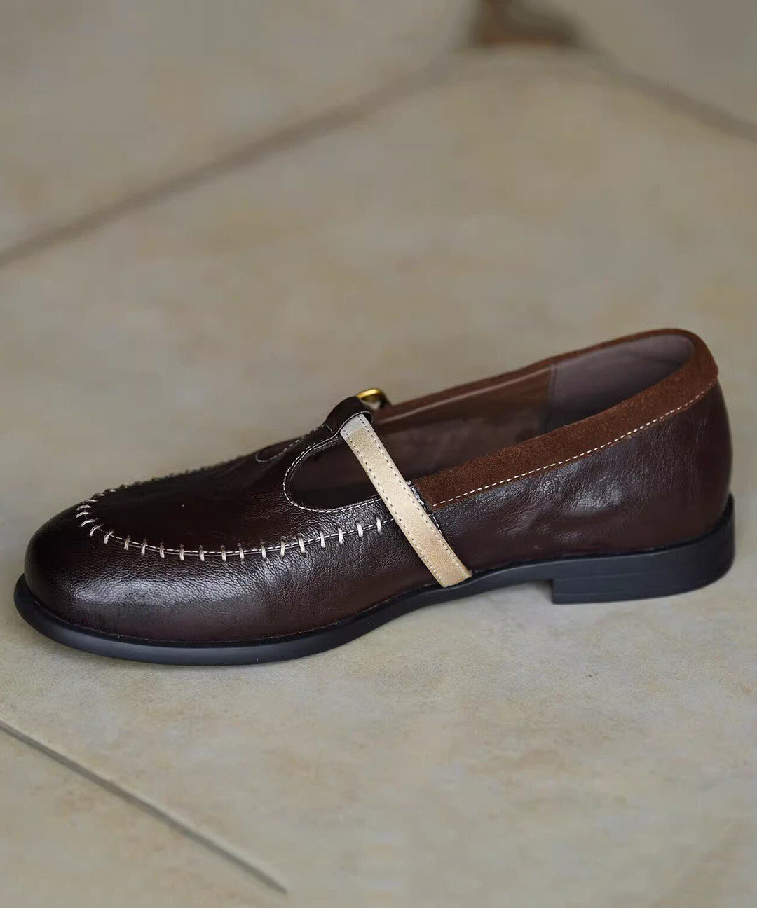 Classy Chocolate Splicing Sheepskin Loafers Women