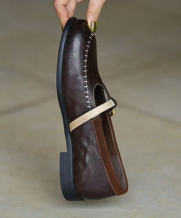 Classy Chocolate Splicing Sheepskin Loafers Women