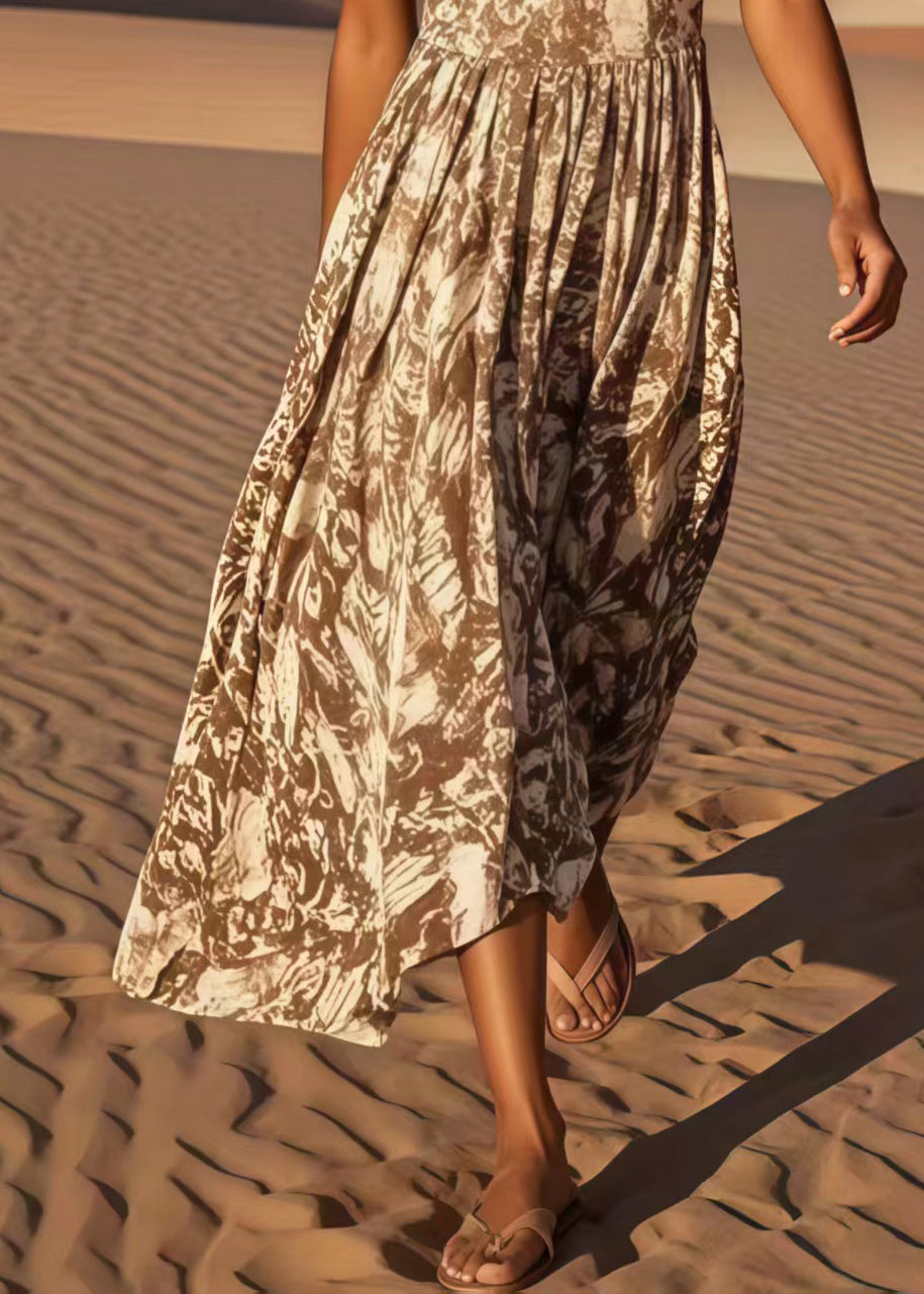 Classy Coffee Print Cotton Sundress Summer