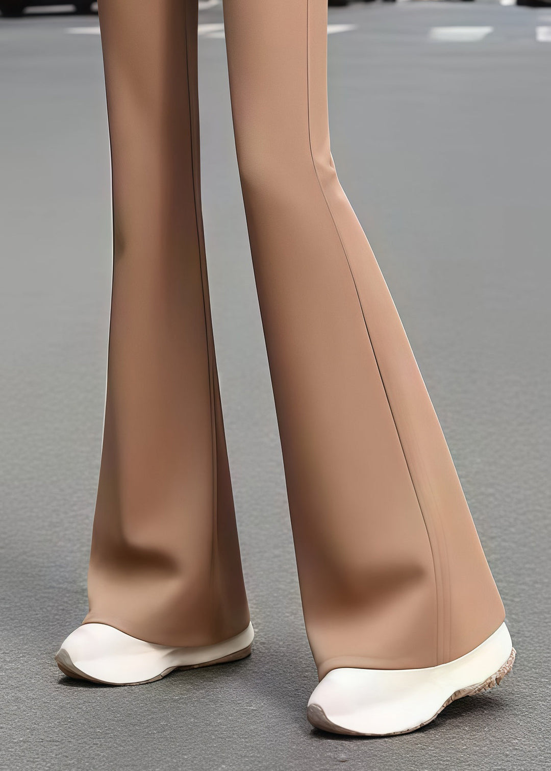 Classy Coffee Tie Waist Cotton Bell-bottom Trousers Fall