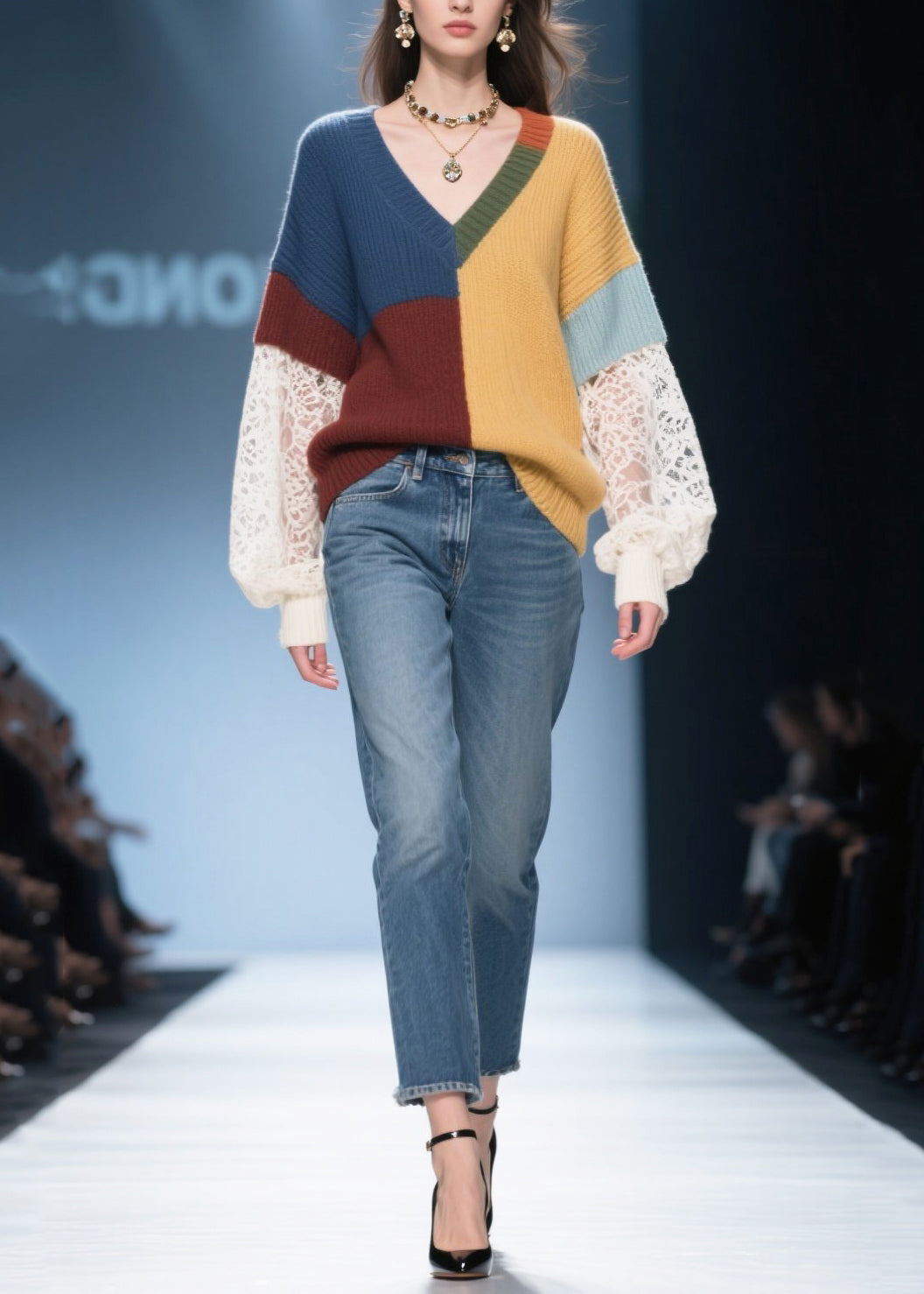 Classy Colorblock Asymmetrical Patchwork Lace Cozy Sweaters Fall
