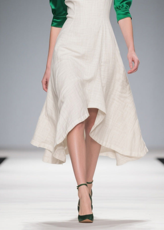 Classy Colorblock Asymmetrical Patchwork Linen Silk Dress Summer