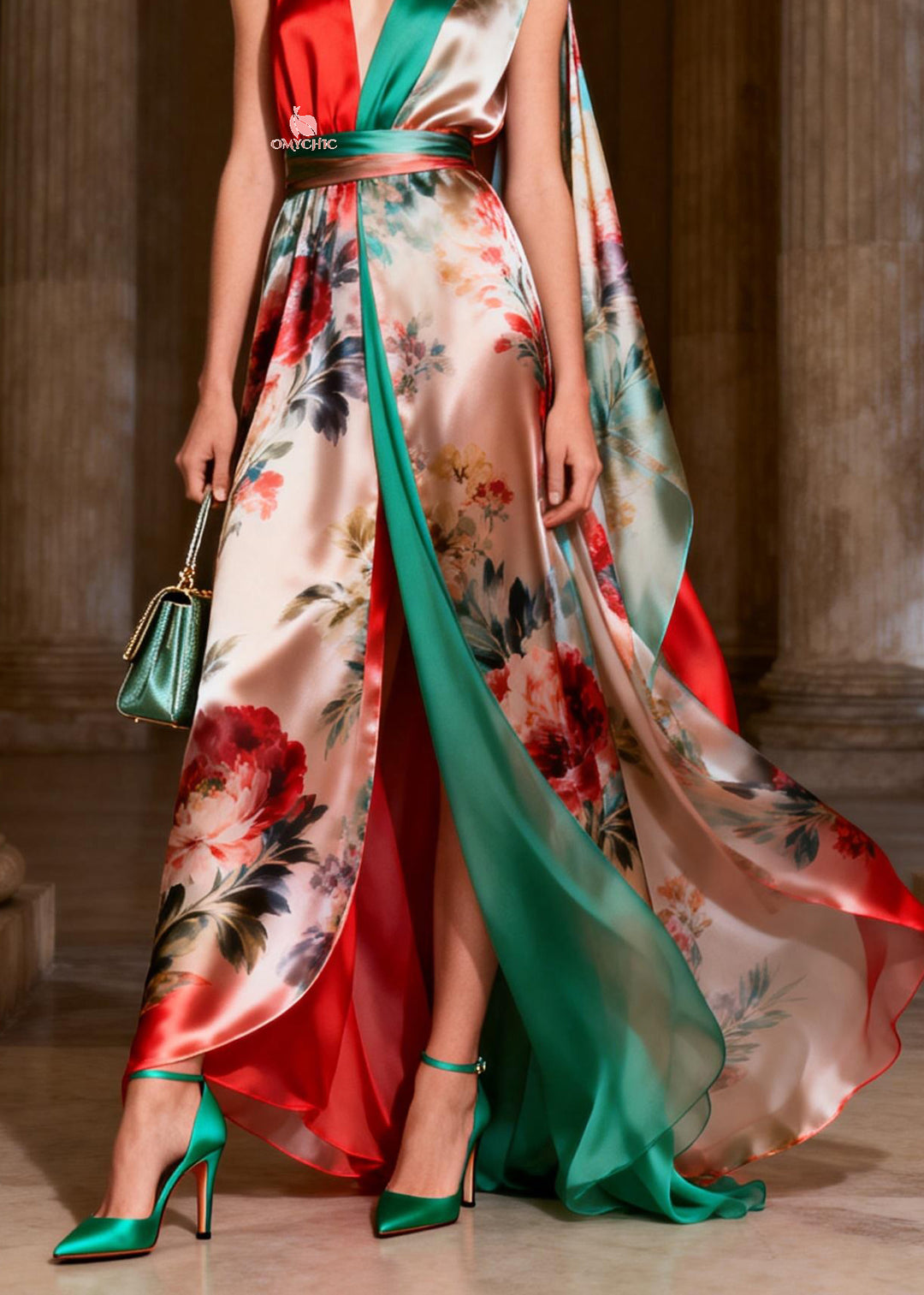 Classy Colorblock Print Tunic Silk Robe Dresses Sleeveless