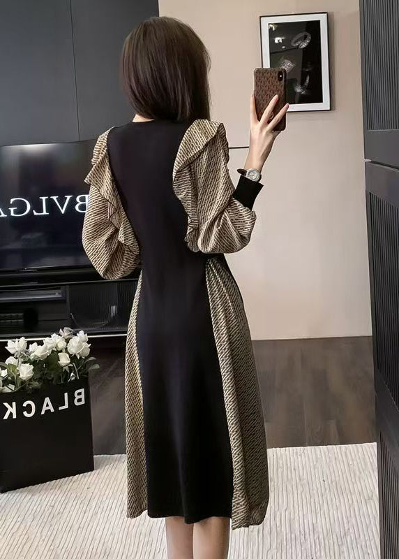 Classy Colorblock Ruffled Patchwork Cotton Dresses Spring